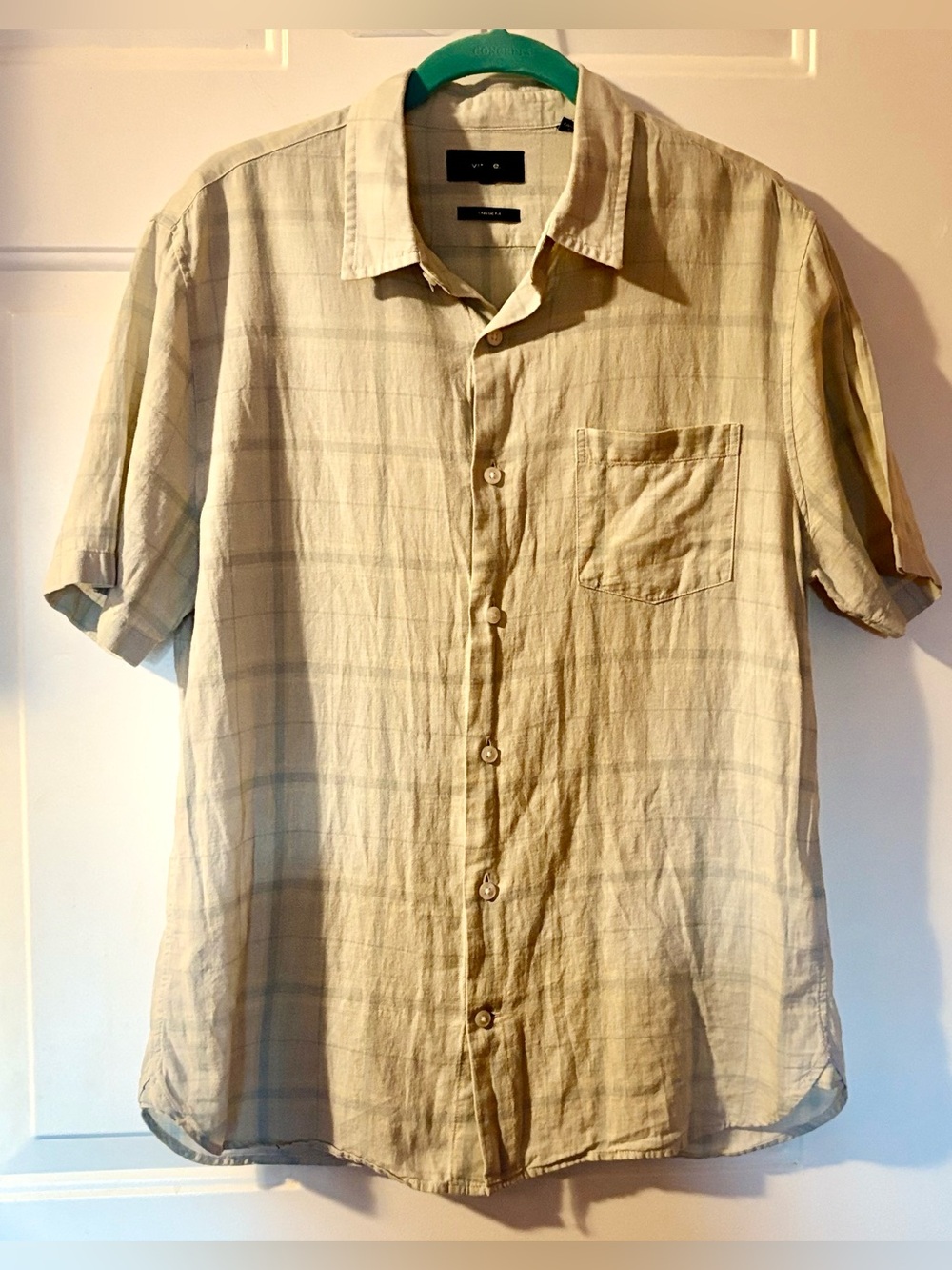 Linen blend short-sleeve button-up shirt, Vince Men’s size Small Classic Fit